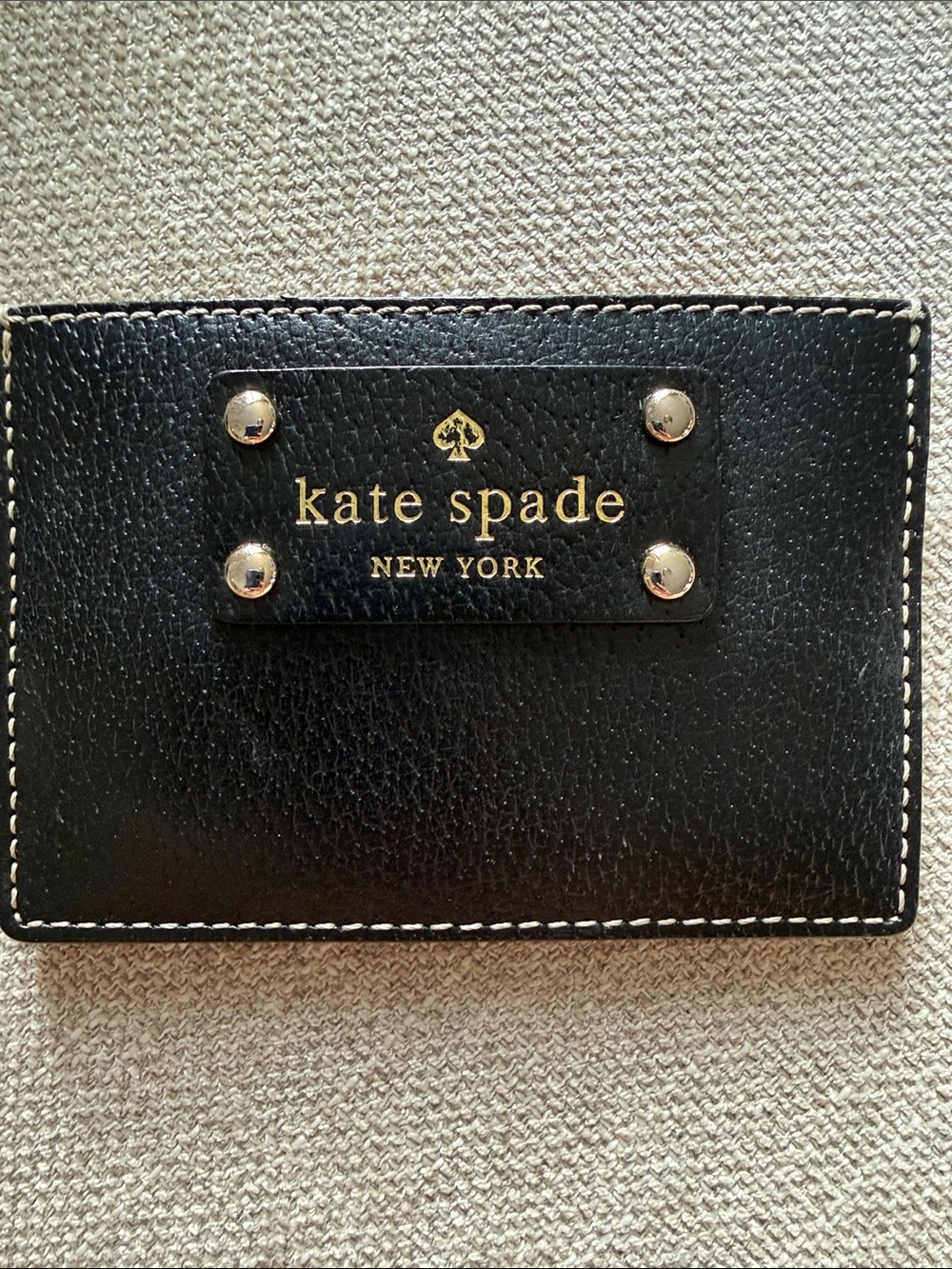 kate spade Black Leather Card Case with Gold Plaque